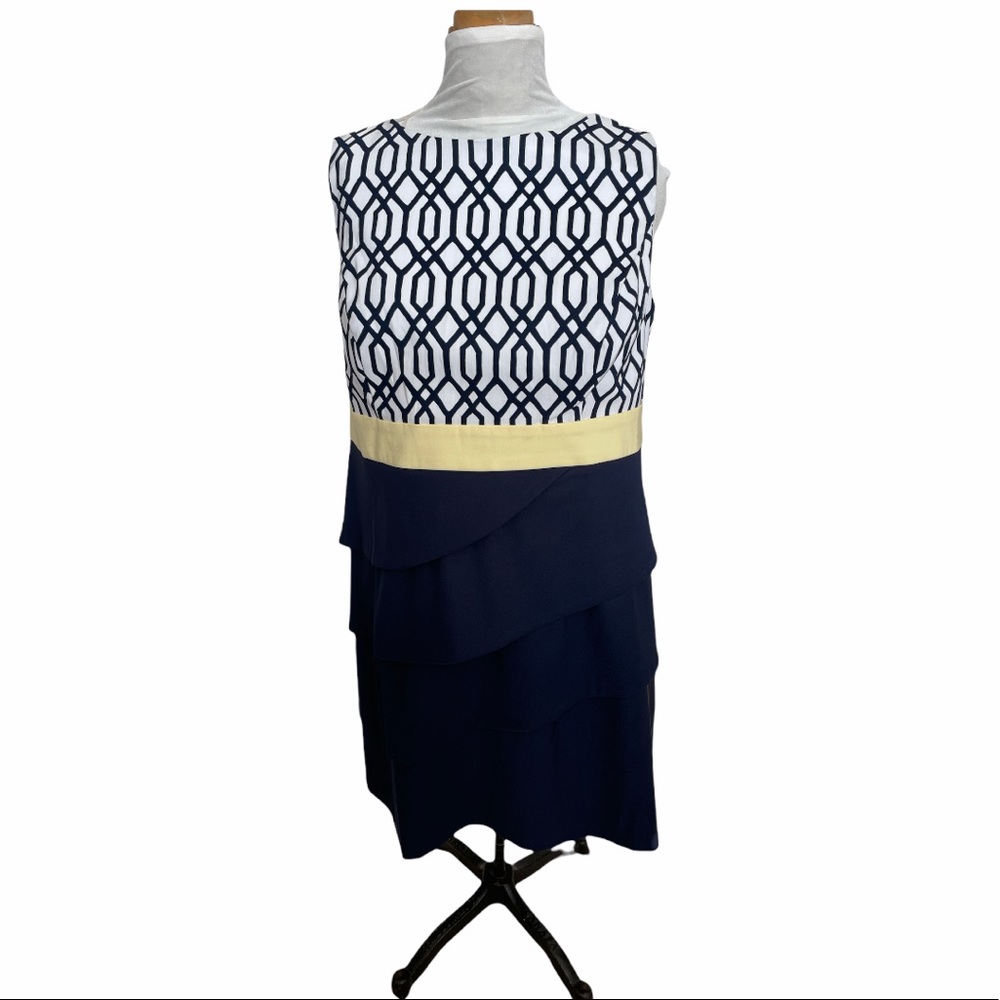 NWT Laura Plus fitted tierd blue and yellow dress